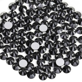 Beadsland 288pcs Flat Back Crystal Rhinestones Round Gems for Nail Art and Craft Glue Fix, Jet Hematite, SS34,7.1-7.3mm