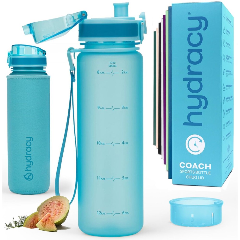 Hydracy Water Bottle with Time Marker - 500 ml 17 Oz BPA Free Water Bottle - Leak Proof & No Sweat Gym Bottle with Fruit Infuser Strainer - Ideal for Fitness or Sports & Outdoors