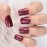 Metal Claret Design Press on Nails - iBeautying False Nails - Glossy Mirror Dark Wine Red Finish Finger Daily Wear Nail - Medium-short Square Acrylic Reusable Fake Nails 24pcs