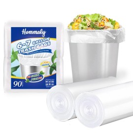 Hommaly 6-7 Gallon 90 pcs Small Clear Trash Bags Strong Clear Garbage Bags, Bathroom Trash Can Bin Liners, Plastic Bags for Office, Fit 6 gallon,7 gallon Waste Basket Liner 5,6,7 Gal(6-7G90-Clear)