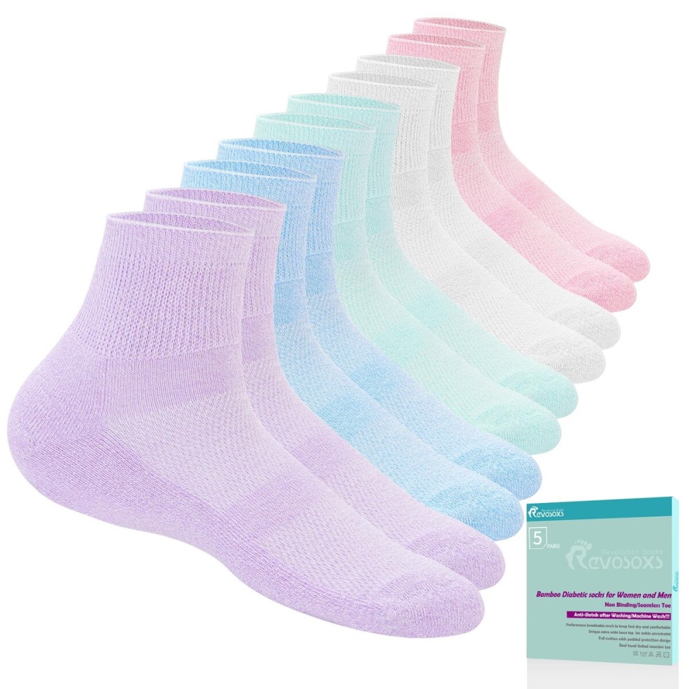 Revosoxs Diabetic Socks for Women Men,5 Pairs Non Binding Diabetic Ankle Socks,Wide Stretchy Loose Seamless Socks(Pure-Large)