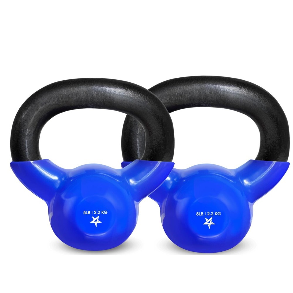 Yes4All Kettlebell, 5 lb Vinyl Coated Cast Iron Kettlebell Set of 2 for Home Gym Exercises, Heavy Weights Gym, Fitness, Full Body Workout Equipment, Push up, Grip, Strength Training - Blue