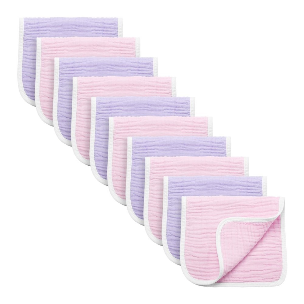 Synrroe Burp Cloths Large, Muslin Burp Cloths for Baby Girls, Pack of 10 Extra Absorbent and Soft Muslin, 6 Layers 20 by 10 Inches 100% Cotton (Pink-Purple 10 Pack)