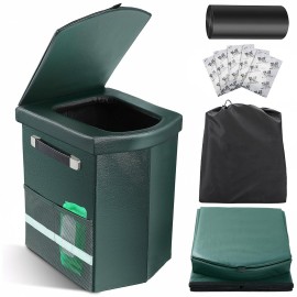 2025 Upgraded 16.5\'\' XL Portable Toilet for Adults,Tall Camping Toilet with Lid and Convenient Carry Bag, Portable Potty for Camping, Hiking, Car Travel,Truck, RV, Boating, Road Trips, Beach (Green)