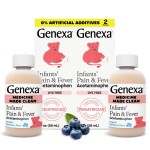 Genexa Infants\' Clean Acetaminophen | Pediatrician Preferred Ingredients | Pain Reliever & Fever Reducer for Babies | Dye Free, 0% Artificial Additives | Organic Blueberry Flavor, 4 fl oz (2 Pack)