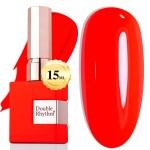 Double Rhythm 0.5Oz Gel Polish Pure Sheer Same Color Same Bottle Soak Off 15ML Gel Polish Manicure Salon Nail Art DIY at Home for Women (Neon Red Orange-A1044)