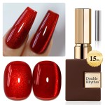 Double Rhythm 0.5 OZ Cat Eye Gel Polish with Magnet 15ML Holographic Glitter Shimmer Translucent Jelly Color Magnetic Nail Polish Salon DIY at Home (Blood Red-MC1046)