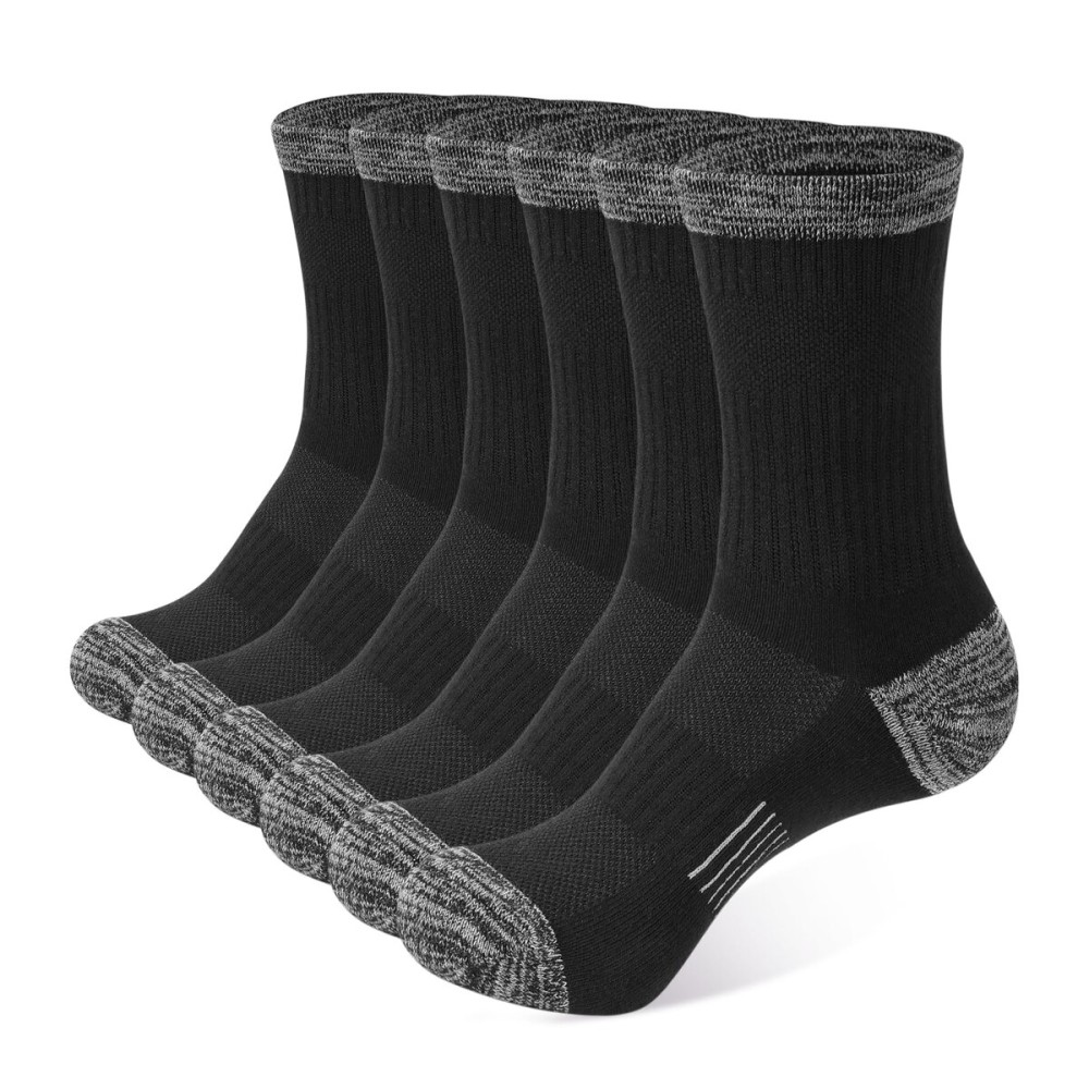 BUDERMMY Crew Socks for Women Hiking Athletic Running Walking Cushioned Compression Cotton Socks 6 Pairs (US, Numeric, 9, 11, Regular, Regular, 6 Pairs Black)