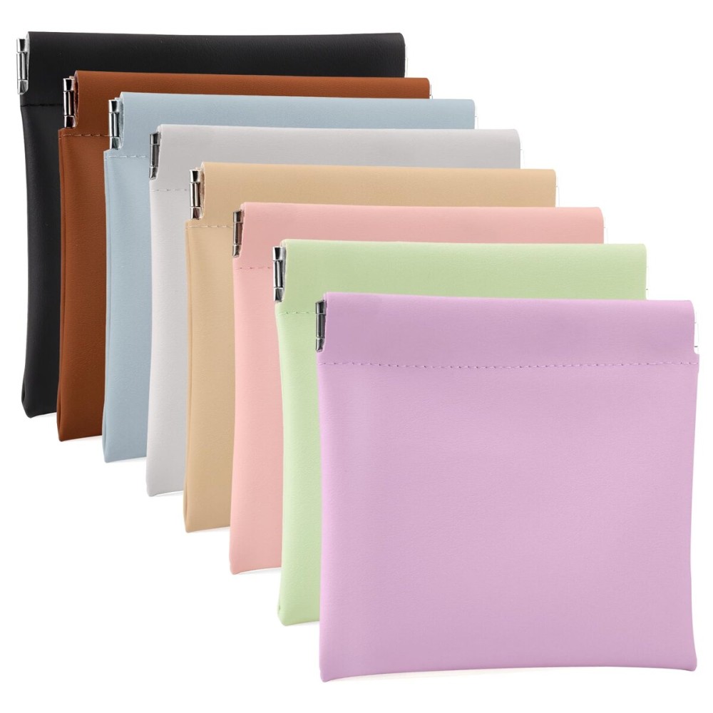 BUSOHA 8PCS Snap Closure Organizer Pouch, Small Women\'s Leather Pouches for Purse, Mini Makeup Bag for Cosmetics Headphones Jewelry Lipstick