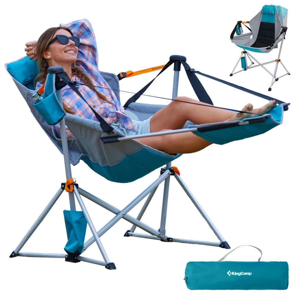 KingCamp Hammock Chair with Footrest, Swinging Portable Folding Camping Chairs for Adults MAX 400lbs Heavy Duty Foldable Oversized Rocker with Cup Holder Pillow for Outdoor Beach Patio Sport Lawn