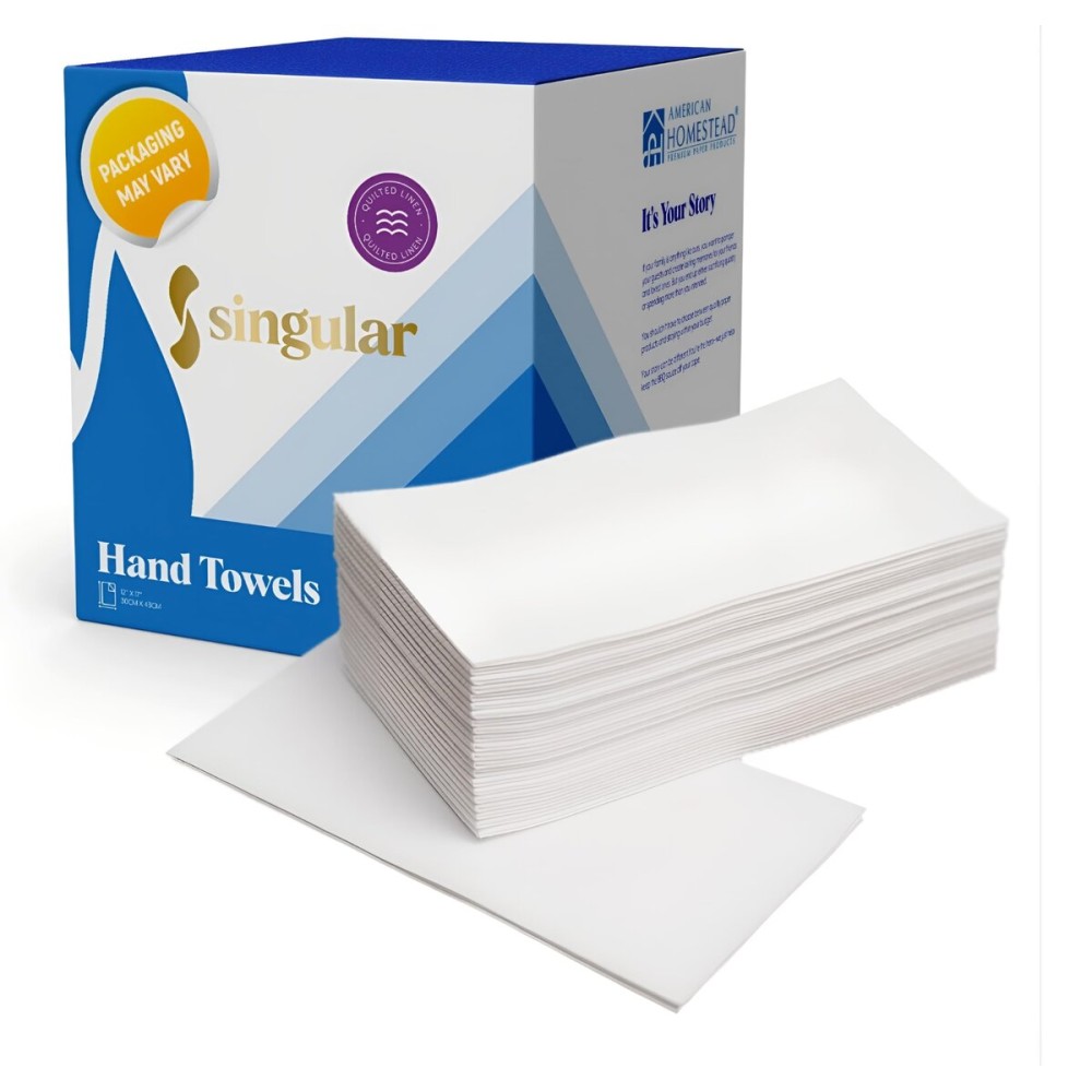 AMERICAN HOMESTEAD Disposable Hand Towels for Bathroom - White Linen-Like Guest Napkins - Ideal Paper Dinner Napkins or Bathroom Towels for Guests - 450 Count - Quilted - 15.5 x 12