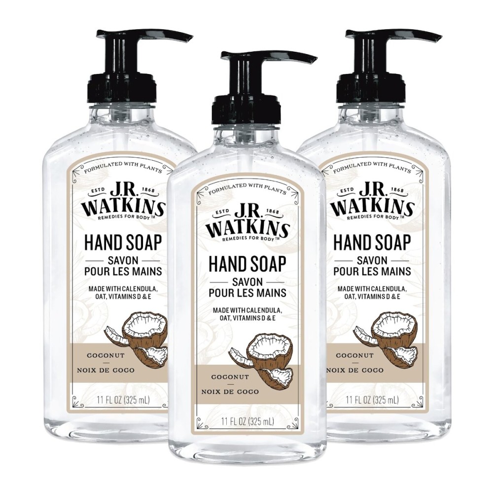 J.R. Watkins Gel Hand Soap, 3 Pack of 11 Fl Oz, Coconut