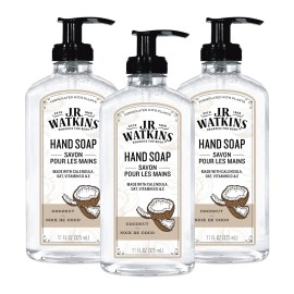 J.R. Watkins Gel Hand Soap, 3 Pack of 11 Fl Oz, Coconut