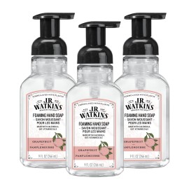 J.R. Watkins Foaming Hand Soap with Pump Dispenser, Moisturizing Foam Hand Wash, Alcohol-Free and Cruelty-Free, Grapefruit, 9 fl oz, 3 Pack
