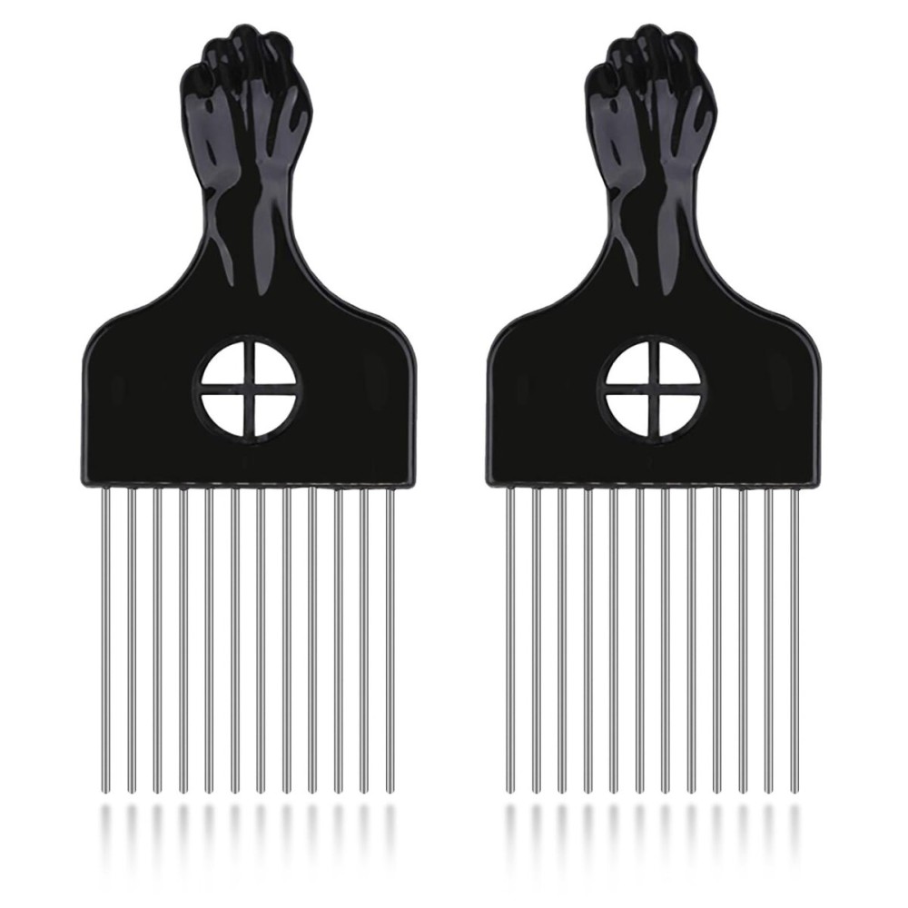 2 Pack Afro Comb and Metal Wig Detangler - Braid Styling Comb for Detangling and Styling Hair, Hair Pick