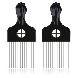 2 Pack Afro Comb and Metal Wig Detangler - Braid Styling Comb for Detangling and Styling Hair, Hair Pick