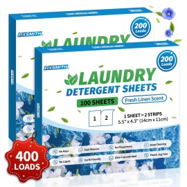 FIXSMITH Laundry Detergent Sheets - 400 Loads (200 Sheets) Fresh Linen Scent - Hypoallergenic,Eco Friendly Laundry Detergent Strips Ultra-Concentrated Travel Detergent Sheets.Plastic-Free,Liquidless.