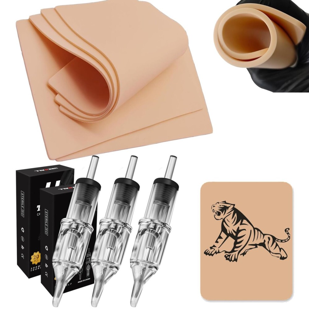 48pcs 3MM Skin Kit- Urknall 8pcs Fake Skin with 40pcs Liners Sahders Thick Skins Practice Kit Blank Skin Pracitce Double Size Used Skin Practice Kit