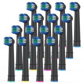 Keosaa Replacement Toothbrush Heads Compatible with Oral B, Pack of 16 Professional Electric Toothbrush Heads Oral-b 7000, Clean, Pro 1000, 9600, 500, 3000, 8000 (Black)