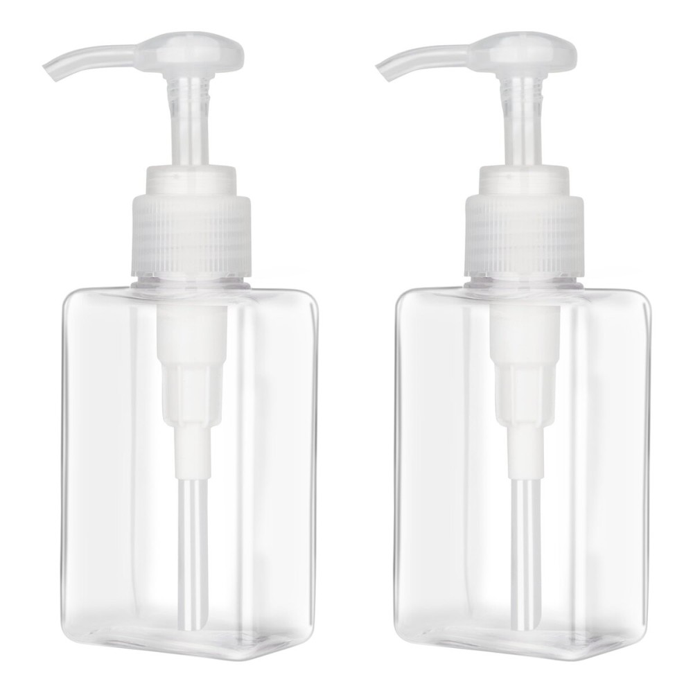 150ml (5.1oz) Pump Bottle Dispenser Jansburg 2 Pack Refillable Flat Square Plastic Lotion Dispenser Leakproof Empty Lotion Pump Bottle for Essential Oil Soap Lotion Shampoo Clear
