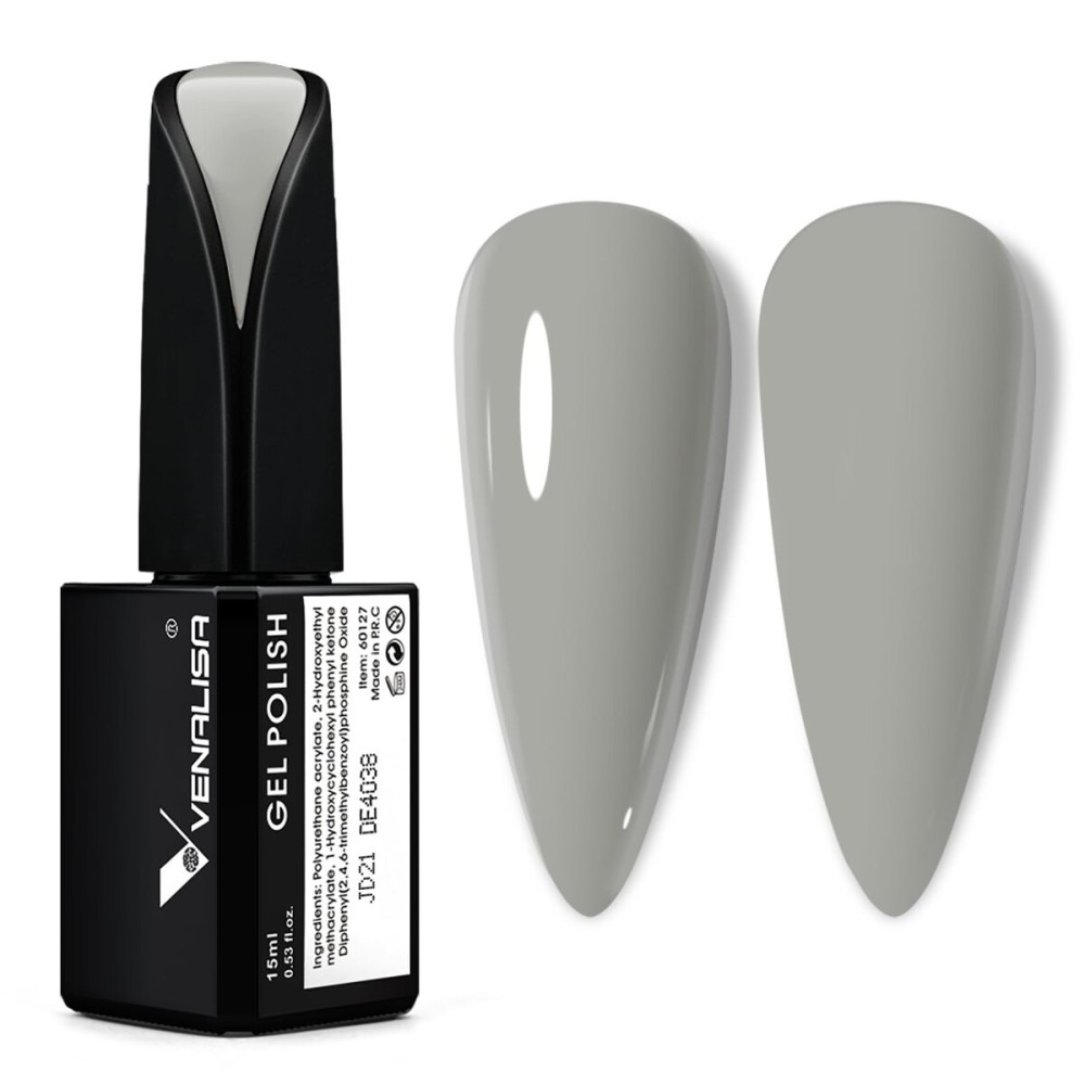 VENALISA Grey Gel Nail Polish, 15ml Light Grey Nude Gel Polish Color Soak Off UV LED Nail Gel Polish Nail Art Starter Manicure Salon DIY at Home, 0.53 OZ