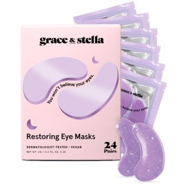 grace & stella Retinol Under Eye Patches for Puffy Eyes & Dark Circles - Restoring Gel Under Eye Masks with Hyaluronic Acid - Christmas Gifts for Teens, Birthday Gifts for Women (Purple, 24 Pairs)