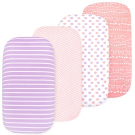Bassinet Sheets Girl- 4-Pack Soft Fitted Bassinet Sheets, Organic Cotton, Breathable & Cozy, Fits 32x16x4 Inch Rectangle, Oval & Hourglass Mattresses (Lavender-Pink)