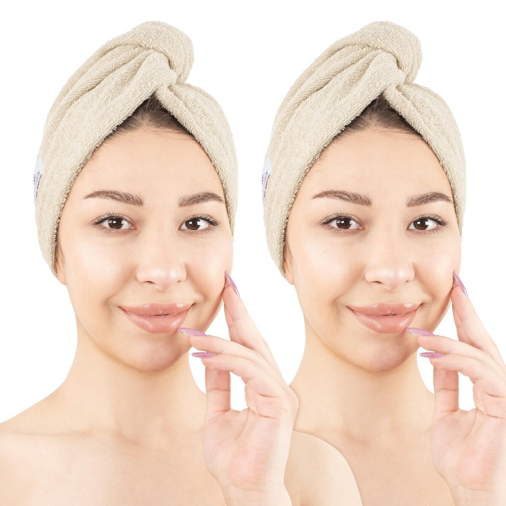 American Soft Linen 100% Cotton Hair Towels for Women, Head Towel Cap, Cotton Hair Turban Towel Wrap for Hair, Soft and Absorbent Cotton Hair Towels 2 Pack, White-Light Gray