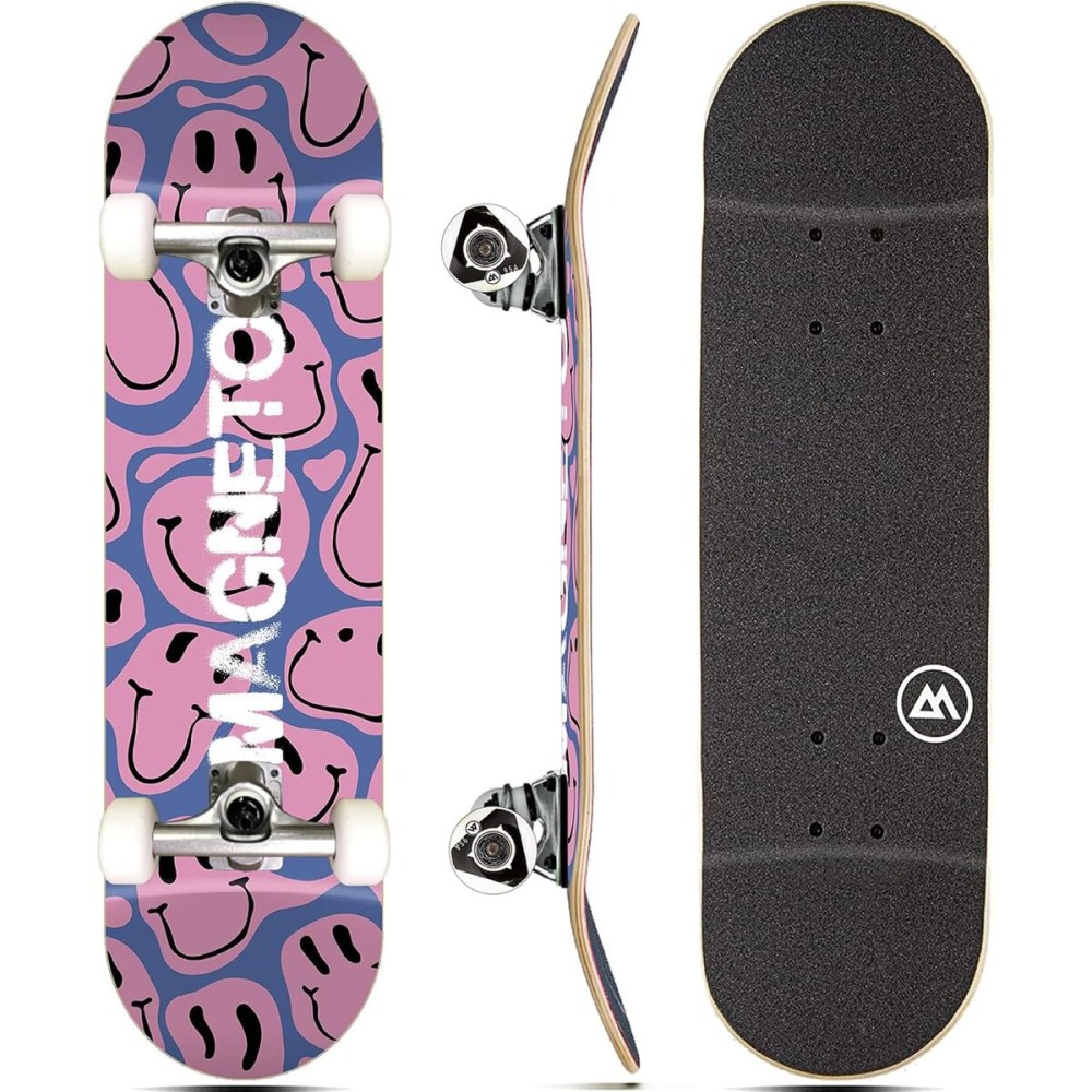 Magneto Cruiser Skateboard - Longboard-Style Cruiser for City Commutes - Beginner Skateboard Setup with ABEC-5 Bearings & 95A Wheels - 7-Ply Maple Deck, 31 x 8, Droopy Smile