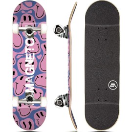 Magneto Cruiser Skateboard - Longboard-Style Cruiser for City Commutes - Beginner Skateboard Setup with ABEC-5 Bearings & 95A Wheels - 7-Ply Maple Deck, 31 x 8, Droopy Smile
