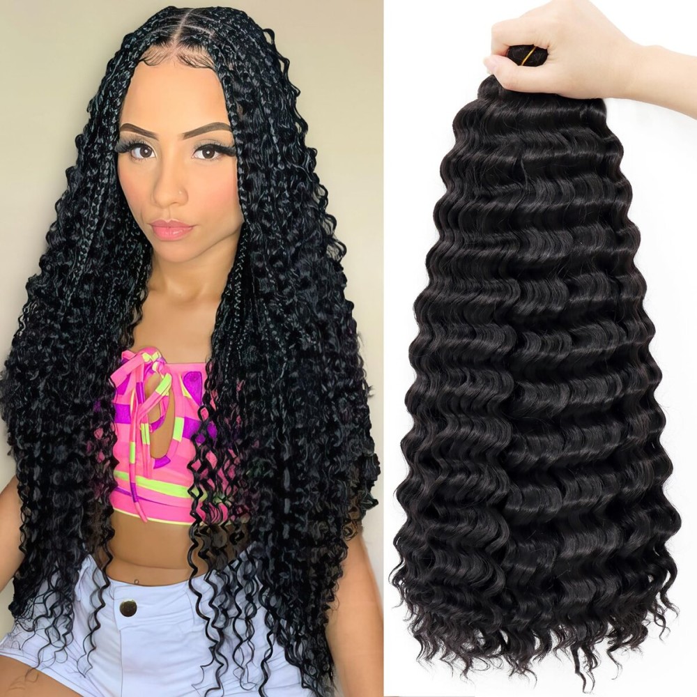 Eerya Ocean Wave Crochet Hair 18 Inch 6 Packs Deep Wave Crochet Hair for Black Women Synthetic Wavy Curly Braiding Hair for Boho Braids (18 inch,1B)