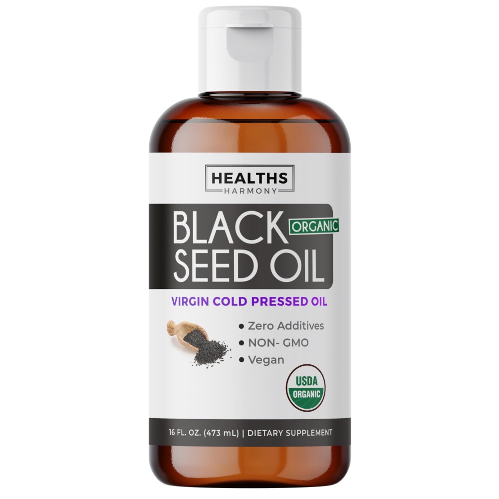 USDA Organic Black Seed Oil Liquid (16 fl oz) Premium Cold-Pressed Nigella Sativa Producing Pure Black Cumin Seed Oil - Antioxidant Supplement - Vegan, Gluten-Free, & Non-GMO (No Pills or Capsules)