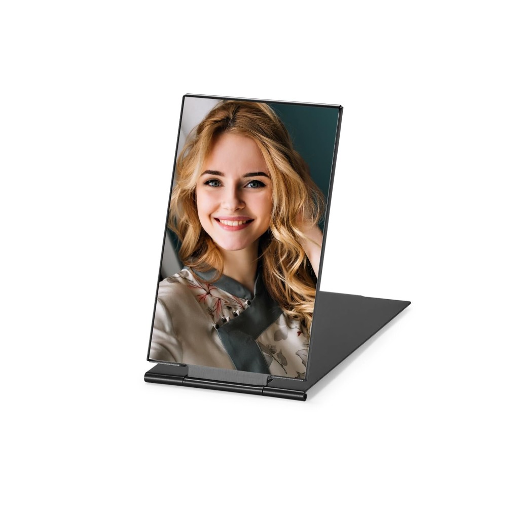 MIRRORNOVA Portable Folding Mirror, Ultra-Slim Makeup Tabletop Mirror for Travel with Aluminum Shell, Black, Mini Size, 3.3\'\'