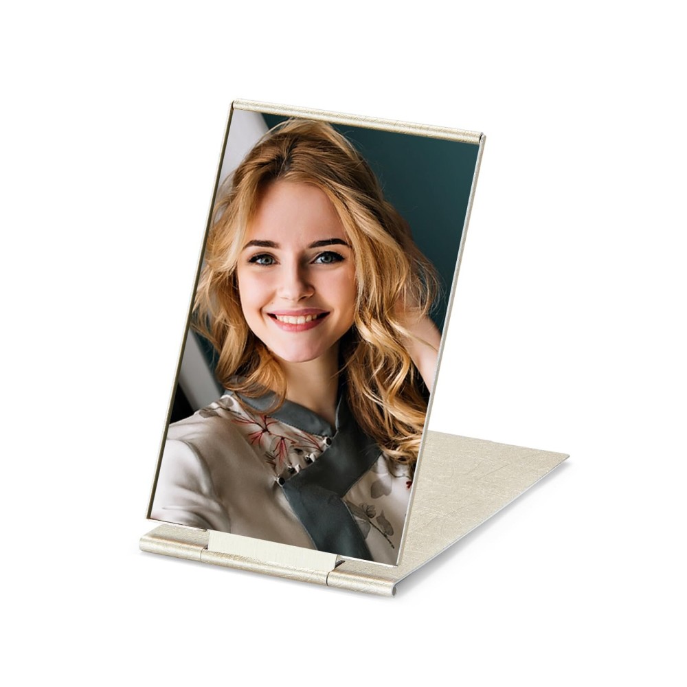 MIRRORNOVA Portable Folding Mirror, Ultra-Slim Makeup Tabletop Mirror for Travel with Aluminum Shell, Gold, Mini Size, 4.7\'\'