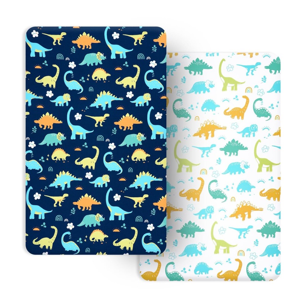 PHF Soft Mini Crib Sheet Set, 2 Pack Silky Comfy Pack N Play Sheets for Boys Girls, Universal Fit for Pack N Play, Playard and Mini Crib Mattresses, Dinosaur