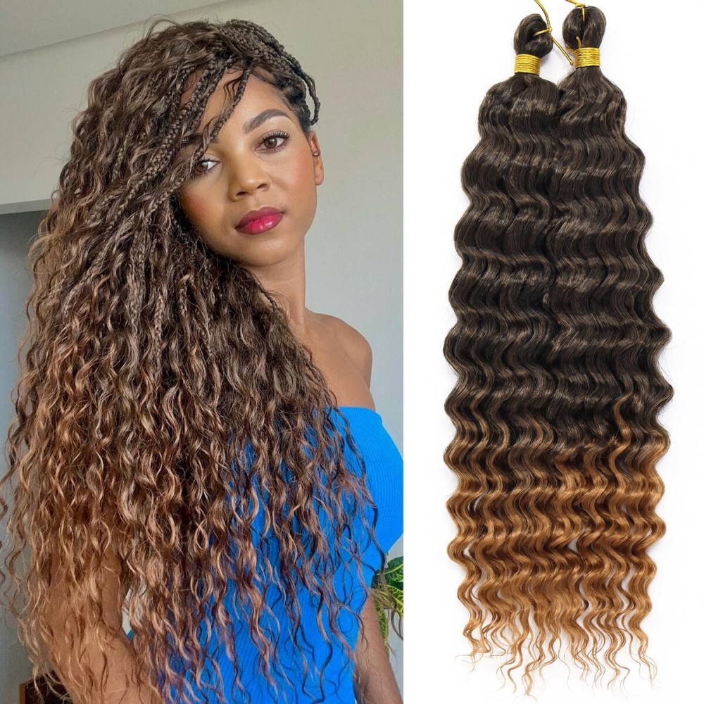 Eerya Long Curly Braiding Hair 30 Inch 2 Packs Ocean Wave Crochet Hair for Black Women Deep Wave Braiding Hair for Boho Braids (30 inch, T1B/30)