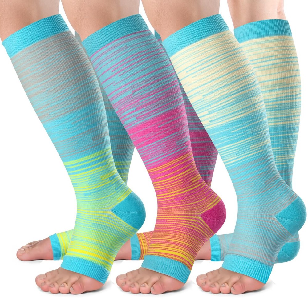 bropite Open Toe Compression Socks for Men & Women - 3 Pairs of 15-20 mmhg Knee High Stockings for Circulation Support
