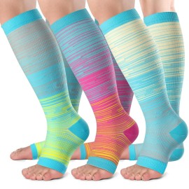 bropite Open Toe Compression Socks for Men & Women - 3 Pairs of 15-20 mmhg Knee High Stockings for Circulation Support