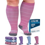 Doctor\'s Select 3 Pairs Plus Size Compression Socks Wide Calf - Up to 6XL | 20-30 mmHg Compression Socks for Women Wide Calf | Blue, Pink, Purple (Stripes)