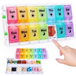 HRX Package Medicine Pill Boxes 7 Day AM/PM, Easy Fill & Open Medication Organizer Vitamin Reminder Holder Day and Night