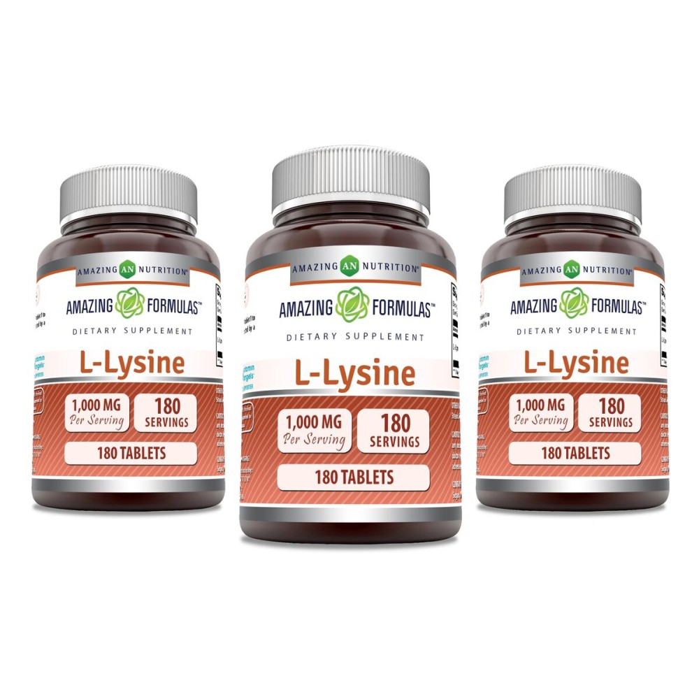 Amazing Formulas L-Lysine 1000mg Amino Acid Tablets Supplement | Non-GMO | Gluten Free | Made in USA (180 | 3 Pack)