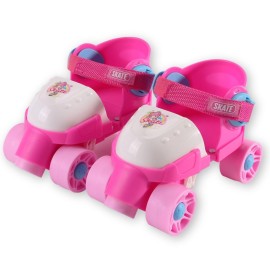 Adjustable Easy Training Inline Rollerskates - Beginner-Friendly Quad-Style 4 Wheel Inline Roller Skates Training for Kids, Toddler, and Children (Pink)