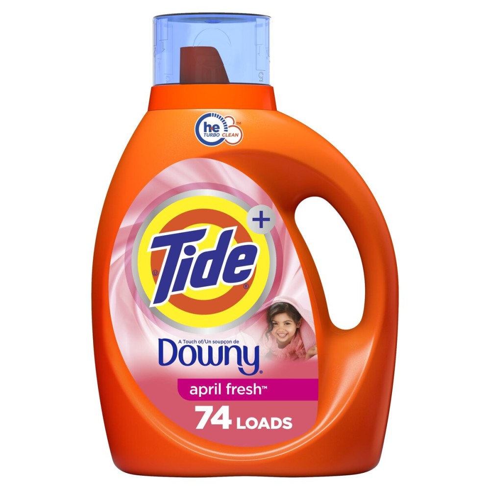 Tide Plus A Touch of Downy Liquid Laundry Detergent, April Fresh Scent, 105 fl oz, 74 Loads, HE Compatible