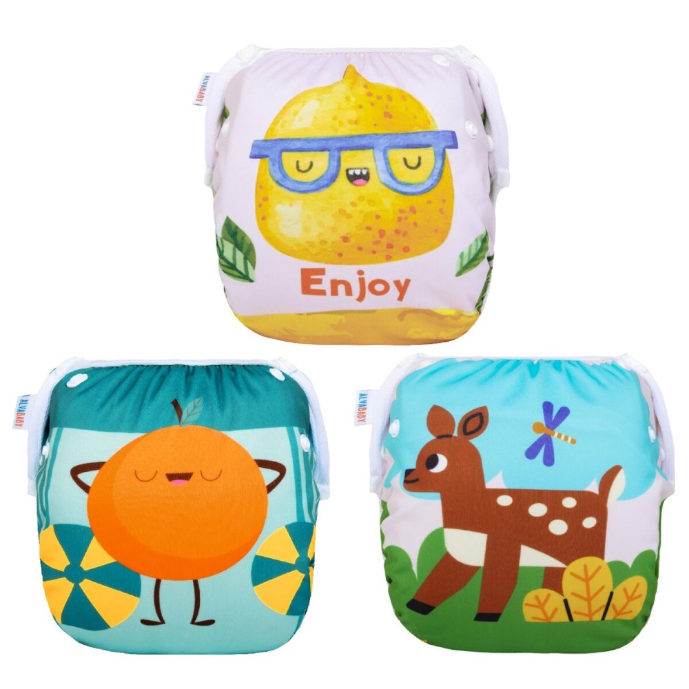 ALVABABY 3 Pack Large Swim Diapers, Baby/Toddler/Infant Snap Adjustable Reusable Swim Diaper Baby Gift for Boy and Girl 3ZSWY43