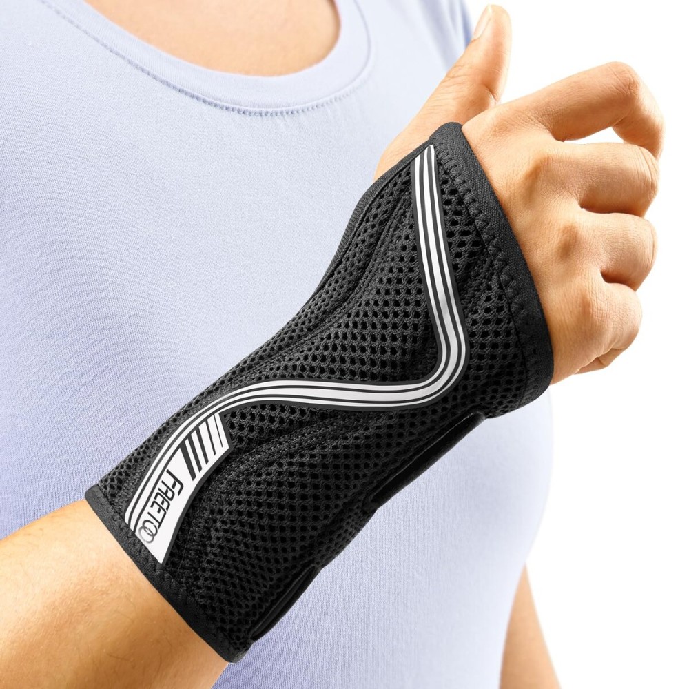 FREETOO Wrist Brace for Carpal Tunnel,[New Upgrade-Anatomically shaped] Adjustable Wrist Support Splint for Men and Women,Hand Brace for Pain Relief, Tendinitis,Arthritis,Right Hand,Large,Black-Grey