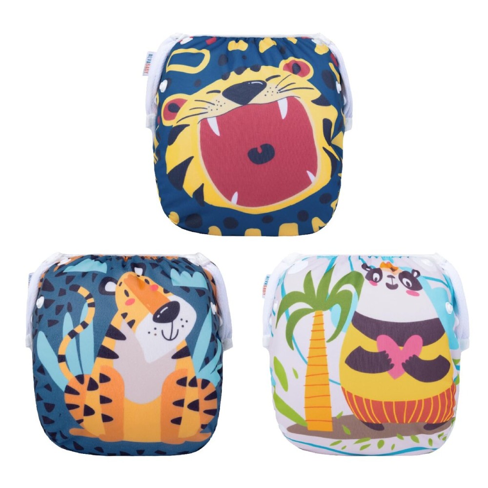 ALVABABY 3 Pack Swim Diapers, Baby/Toddler/Infant Snap Adjustable Reusable Swim Diaper Baby Gift for Boy and Girl Small 3SWY42