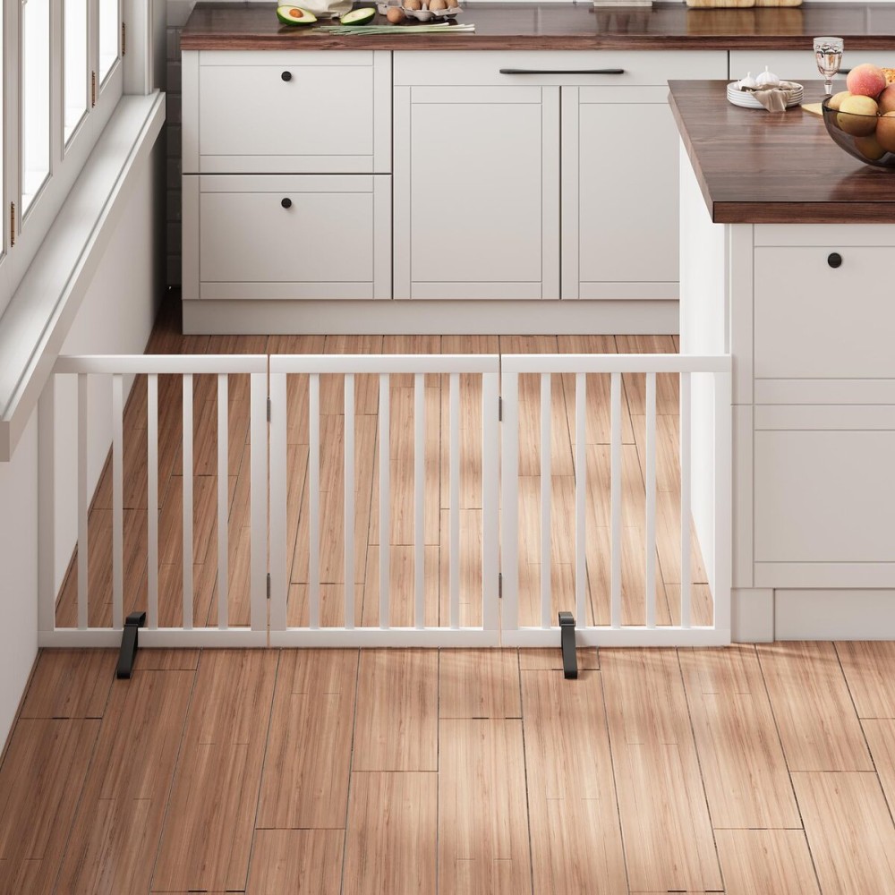 Mino Kesper White 18-55 Wide Pet Gate, Bamboo Dog Gate for Stair, Foldable Dog Gates for Doorways House, Freestanding Pet Gates 24inches Tall, Doogie Puppy Gate Fences Indoor