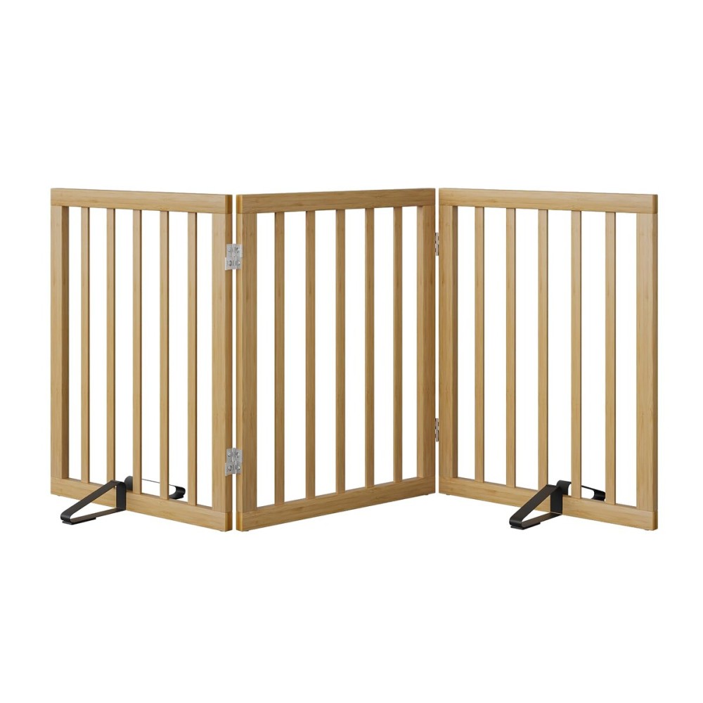 Mino Kesper Dog Gates for Doorways Stairs, Foldable Freestanding Pet Gate, Dog Fences Indoor, Bamboo Dog Gates (Natural, 18-55 Wide)