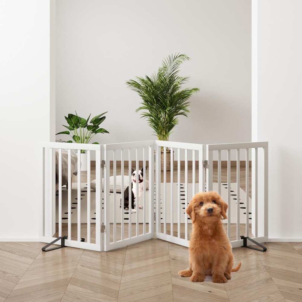 Mino Kesper 37-74 Wide Dog Gate 4 Panel Dog Gates for Stair Doorways House Indoor Freestanding Pet Gates for Dogs, Doogie Puppy Fences