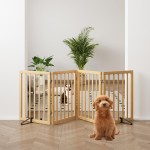 Mino Kesper Natural 37-74 Wide Dog Gate for Stair, Bamboo Dog Gates for The House Doorways, Freestanding Pet Gates for Dogs, Doogie Puppy Fence Gate